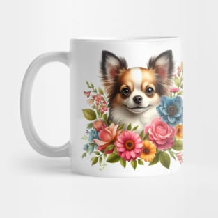 A chihuahua with beautiful colorful flowers Mug